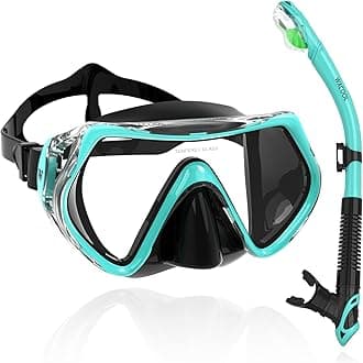 Sponsored Ad - Professional Snorkeling Snorkel Diving Scuba Package Set with Anti-Fog Coated Glass Purge Valve and Anti-Splash Silicon Mouth Piece for Men Women (Kids,Malachite Green)