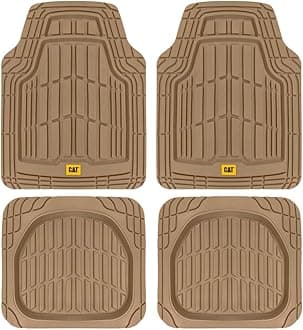 CAT® ToughRide™ Heavy-Duty 4 Piece Rubber All Season Floor Mats for Car Truck Van SUV, Beige - Premium Trim to Fit Car Floor Mat, All Weather Deep Dish Automotive Floor Mats, Total Dirt Protection