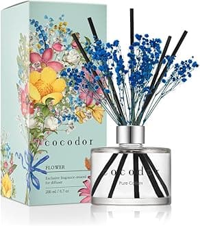 [COCODOR/Pure Cotton] Flower Reed diffusers Oil with a Set of 5 Fiber Sticks, 200ml, Best for Home, Kitchen, Bathroom. Diffusers with sticks