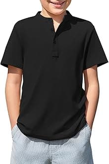 HaloumoningBoys Short Sleeve Henley Shirt Kids Casual Button Front Summer T-Shirts Tops Tees 5-14 Years