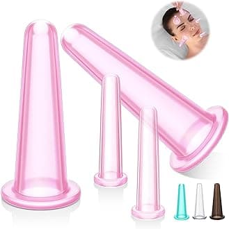 4 Pcs Face Cupping Set, Facial Cupping Set for Face and Eye Massage, Silicone Massage Vacuum Anti Aging Beauty Tool Facial Care(Pink)