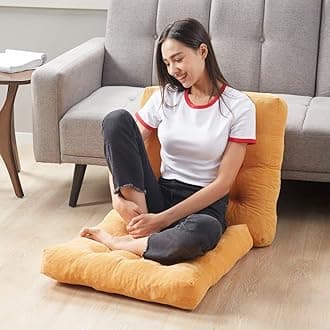 Degrees of Comfort Meditation Floor Pillow, Square Large Pillows Seating for Adults, Tufted Corduroy Cushion for Living Room Tatami, Orange Yellow 22x22 Inch
