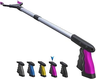 FitPlus 2025 Upgrade PowerGrip T9, Grabber Reacher Tool, Wide Jaw, Foldable, Steel Cable, with 96 Grip Points for Firm Grip, 32" with Magnet (Pink, 32 Inch)