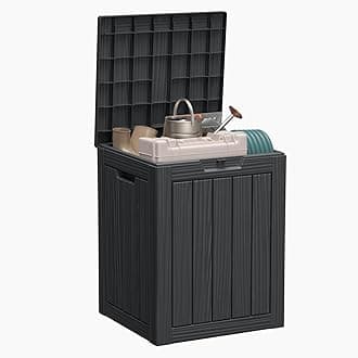 ROJIK 28 Gallon Outdoor Storage Housing Deck Box,Waterproof Patio Furniture, Garden Tools, Cushions, Pool Accessories Storage Bench with Lockable Lid and Side Handles(Black)