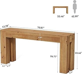 Solid Wood Console Table, 70.87-Inch Extra Long Entryway Table with Sturdy Legs, Narrow Sofa Table Behind The Couch, Farmhouse Accent Table for Hallway, Entrance, Living Room, Light Brown