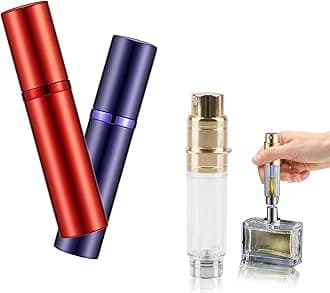 2Pcs Travel Refillable Perfume Bottle : 5ml Mini Portable Perfume Empty Atomisers - Bottom Fill Pocket P-e-r-f-u-m-e Dispenser, Unisex for Travel Vacation Birthday Anniversary (red+purple)