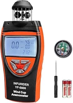 Handheld Wind Cup Anemometer, YF-8806 Digital Wind Speed Gauge Meter Shows Wind Temperature,Max/Min/Avg Air Volume,Wind Velocity/Direction w/Compass for HVAC Weather Monitoring