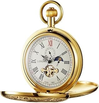 Vintage Mechanical Pocket Watch Unique Tourbillon Moon Phase Roman Numerals Scale Double Hunter Pocket Watches & Gift Box