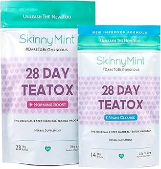 SkinnyMint Original 28 Day Detox Tea Kit- Ultimate TeaTox Programme- All Natural Morning Boost and Night Cleanse Detox Tea- Helps Alleviate Bloating and Boost Energy