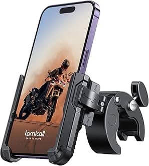 Lamicall Motorcycle Phone Mount Holder - [Camera Friendly] [1s Lock] Bike Phone Holder Handlebar Clamp, Bicycle Scooter Phone Clip, Gifts for iPhone 17, 16, 15 Pro Max, Galaxy S25 Ultra, 4.7-7" Phones