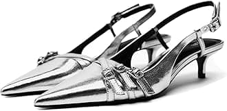 CORNMOOD Slingback Kitten Heels for Women Pointed Toe Stiletto Low Heels with Buckle Strap Heeled Pumps Sandals