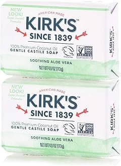 Kirk's Original Coco Castile Bar Soap Soothing Aloe Vera 4 Ounces (Pack of 2)