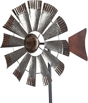 Wind Spinners Outdoor，Metal Vintage Style Single Sided Silver Windmill Kinetic Wind Spinner for Outdoor Garden Patio Yard Decor,Diameter 13 Inches