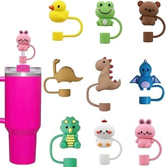 LDKEKDF 9Pcs Stanley Straw Cap, 10mm Cute Straw Toppers for Tumblers, Animal Silicone Straw cover for 30&40oz -21