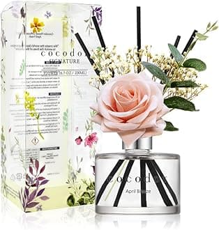 [COCODOR/April Breeze] Reed diffuser oil 200ml with Rose, Eucalyptus and Preserved Flower sticks. Best for Home, Kitchen, Bathroom. Diffusers with Sticks