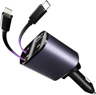 AILKIN 120W 4 in 1 Retractable Car Charger, Car Phone Charger,Retractable Cables & 2 USB Ports Car Adapter for Android Phones & iPhone 17/16/15/14/13/12/11 Pro Max,Xr,Ipad,Dash Cam & Other Devices