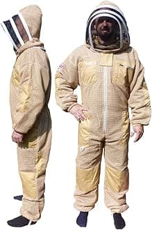 AGS Beekeeping Suit – 3 Layer Ultra Ventilated Professional Bee Suit with Detachable Hood – Olive (medium)