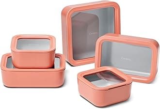 Caraway 13pc Glass Food Storage Container Set - Easy to Store, Non Toxic Lunch Box - with Glass Lids - Includes Storage Organizer - Perracotta