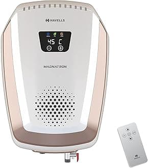 Havells Magnatron 15 Litre Storage Water Heater(Geyser)| No Heating Element| For Hard Water| Minimal Scaling| Energy Saving| Remote Controlled| Free Installation & Flexi Pipe (White Champagne Gold)
