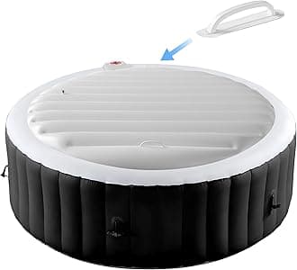 Tlswshsy 5.4 Ft Inflatable Hot Tub Cover with Handles, Round Hot Tub Lid, Portable Energy-Saving Hot Tub Thermal Cover for Protecting Tubs from Wind Rain Debris and Dust
