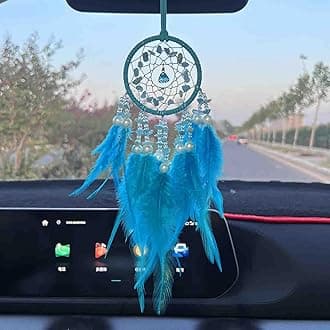 Dream Catcher for Car Rearview Mirror, Hanging Charm Ornament Pendant, Lucky Interior Accessory (Blue)