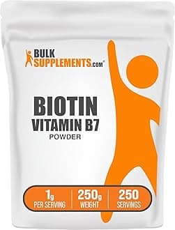 - BulkSupplements.com Biotin 10000mcg Powder - Vitamin B7, Vitamins for Hair, Skin, and Nails - Gluten Free, 1g per Serving (10mg Biotin), 250g (8.8 oz) (Pack of 1)
