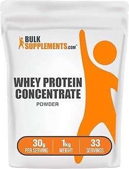 BulkSupplements.com Whey Protein Concentrate Powder - Whey Protein Powder Supplement, Unsweetened, Unflavored & Gluten Free, 30g per Serving, 1kg (2.2 lbs) (Pack of 1)