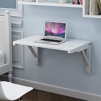 Wall Mounted Table Kitchen, White Wood | Folding Drop Leaf Dining Table Corner Computer Desk for Small Spaces Laptop Desk Bedside Gaming Workstation, 60 70 75 80 90 100 120cm