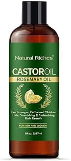Natural RichesCastor Oil with Rosemary, 8 fl oz – Organic Blend for Thicker, Fuller Hair Growth – Premium Grade Hair Treatment.