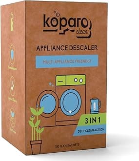 - Koparo Washing Machine Cleaner and Descaler | Pack of 4 100g Each | 3 in 1 Deep Clean Action | Removes Limescale, Grime & Improves Efficiency | Suitable for Top Load & Front Load Washing Machines