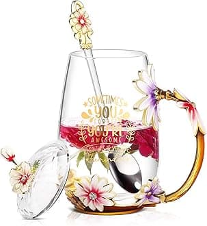 Luka Tech Flower Glass Mug Tea Cup Unique Gift Idea for Birthday Mothers Day Christmas, Sometimes You Forget That You are Awesome Inspirational Thank You Gifts for Women, Coworker, Friends,Female
