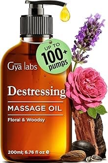 Gya Labs Destressing Massage Oil - 6.76 Fl Oz - Targets Tension for Spa-Like Massages, Lavender Massage Oil for Skin - Premium Ingredients, Non-GMO and Cruelty-Free
