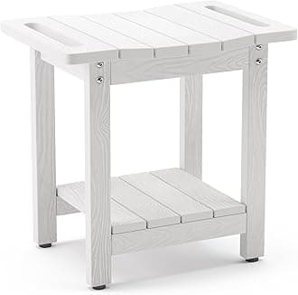 LUE BONAShower Bench Seat, White HDPS Shower Benches for Inside Shower, Waterproof Shower Stool for Shaving Legs Foot Stool for Spa Bathroom, Weather Resistant/Non-Slip/Handles/Indoor or Outdoor Use