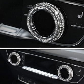 Car Interior Trim Bling Accessories fit for Audi Q5 2018-2020 Car Modification Accessories Women Rhinestone Crystal Decals Accessories (Silver, Air Conditioning knob Ring 2pcs/Set)