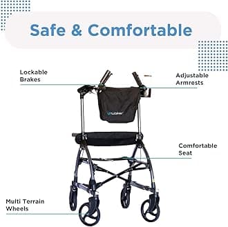 UPWalker Original Upright Walker – Fully Assembled ISO Certified Adjustable Stand-Up Rollator Walker with Seat, Armrest, Backrest for Seniors (Large)