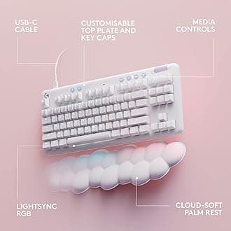 Logitech G713 Wired Mechanical Gaming Keyboard with LIGHTSYNC RGB Lighting, Clicky Switches (GX Blue), and Keyboard Palm Rest, PC and Mac Compatible, White Mist