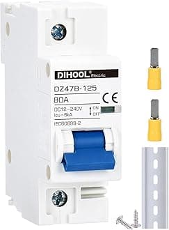 DC Circuit Breaker dz47 1P 80Amp 12V 24V 36V 48V DC MCB Short Circuit Protection Disconnect Switch Isolator for Solar Panel Battery UPS Inverter Photovoltaic PV System