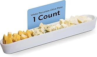 Siluro 12 Inch Olive Tray, 1 Narrow Olive Plate - Microwave-Safe, Oven-Safe, White Porcelain Narrow Serving Tray, Chip-Resistant, For Olives Or Cheeses -