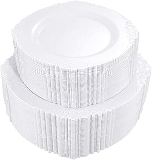 Morejoy100PCS White Plastic Plates - White Disposable Plates - Include 50 Pieces 10.25 Inch Dinner Plates & 50Pieces 7.5 Inch Dessert Plates - Perfect for Weddings & Parties & Showers