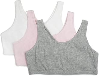 Fruit of The Loom Girls' 3 Pack Cotton Built -Up Stretch Sports Bra in Everyday Colors