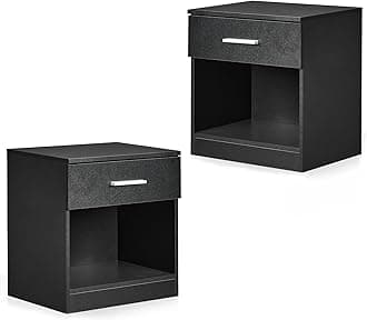 Karl home Set of 2 Modern Bedside Table with 1 Drawer & Open Shelf, Black Nig...