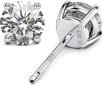 Sterling Silver Stud Earrings for Women and Men, 18K White Gold-Plated, 5A+ CZ Cubic Zirconia, Hypoallergenic Non Tarnish Jewelry Gift for Sensitive Ears