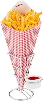 Restaurantware-15.5-Inch Eco-Friendly Finger Food Cones with Built-in Condiment Dipping Pocket: Perfect for Appetizers - Food-Safe Paper Cone with Picnic Print Styling - Disposable - 100-CT