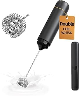 Electric Milk Frother Handheld, Rechargeable Coffee Frother with Dual Spring Whisk, Portable Hand Frother Wand Drink Mixer for Coffee, Hot Chocolate, Cappuccino, Frappe, Matcha, Black