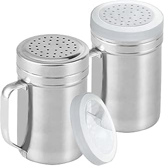 Large Metal Salt Pepper Cooking Dredge Shakers - With Handle - Seasonings Spice Shakers With Holes and Lids - 14 Ounce, 2pcs | Style: Medium