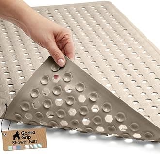 Original Bath, Shower, and Tub Mat (35x16), Antibacterial, BPA, Latex, Phthalate Free, XL Size, Machine Washable, Mats Materials (Beige)