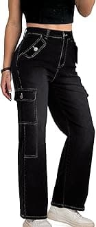 SEASUMCargo Jeans for Women High Waisted Casual Wide Leg Jeans Baggy Stretchy Y2K Streetwear with 6 Pockets