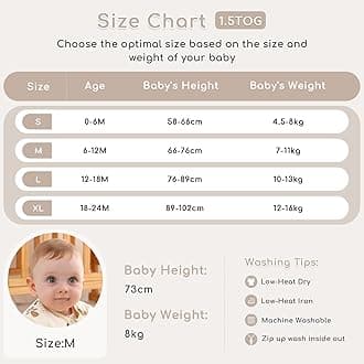 Baby Sleeping Bag 1.5 TOG 100% Cotton Fabric Toddler Sleeping Bag 2 Pack for Infant 18-24 Months Unisex Baby Beige Elephant