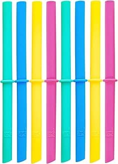 Adult & Kid's Reusable Silicone Straws with Stopper for 8oz & 10oz Mason Jars or Tumblers, Pack of 8 Colorful Straws 6.3"