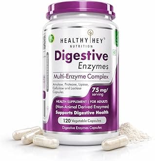 HealthyHey Nutrition Digestive Enzymes Capsules - Amylase, Lipase, Protease, Multi-Enzyme Complex Tablet - 120 Vegetable Capsules